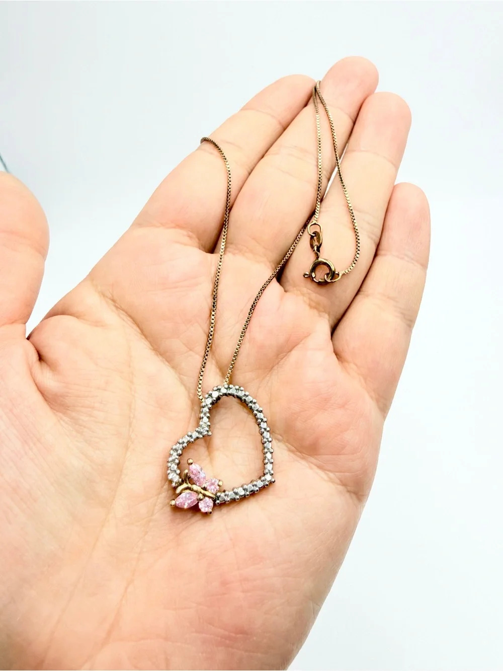 925 Italy Chain Heart & Butterfly Pendant Necklace